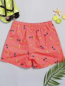 Manfinity KASUA Men Fruit Print Drawstring Waist Swim Trunks,Hawaiian