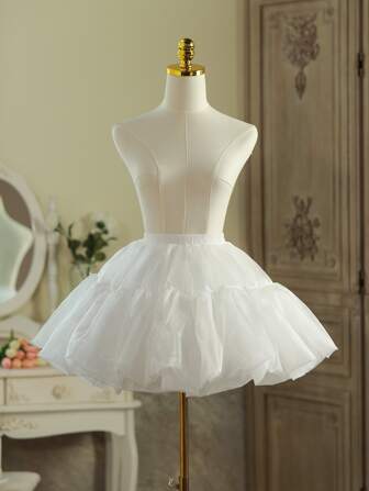 1pc Versatile Elastic Waist Mesh Double Layer Petticoat In White/Black For Women, Suitable For Lolita, Cosplay, Ballet Dress, Etc. Halloween