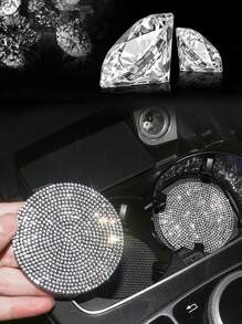 2入組水鑽裝飾防滑汽車杯墊 - 白色 - 查看 1