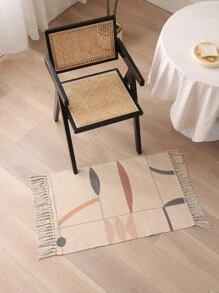 1 pieza Alfombra de piso con patrón geométrico ribete con fleco moderno de tela para - Multicolor - Ver 1