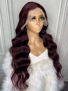 透明蕾絲自然波浪13X4蕾絲正面假髮99J假髮酒紅色顏色 - S99JC - 查看 4