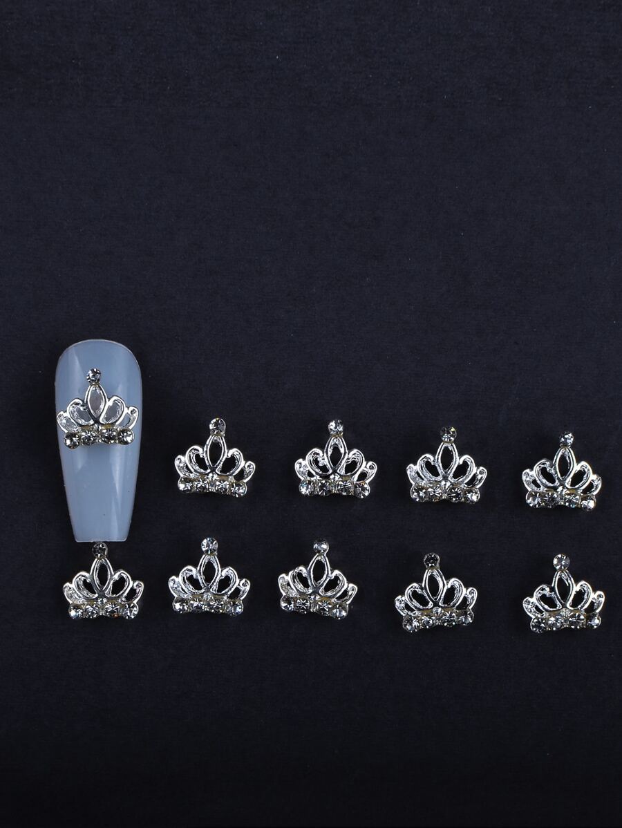 10 piezas decoración de diamantes de imitación diseño de corona 3D decoración de uñas - Plateado - Ver 1
