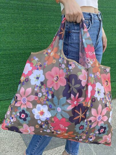 Bolso de hombro tipo tote con estampado floral, bolso ligero y portátil de gran capacidad, bolso de compras, bolso escolar, adecuado para adolescentes, mujeres y estudiantes universitarias, perfecto para volver a la escuela, el primer día de clases, la universidad, actividades al aire libre, viajes y compras