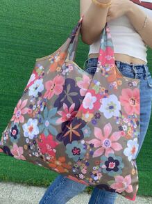 Túi Tote Đeo Vai Họa Tiết Hoa, Túi Xách Tay Nhẹ Di Động, Túi Mua Sắm Sức Chứa Lớn, Túi Đi Học, Di Động, Nhẹ, Phù Hợp Cho Nữ Sinh Viên Đại Học, Hoàn Hảo Cho Trở Lại Trường, Ngày Đầu Tiên Đến Trường, Đại Học, Ngoài Trời, Du Lịch, Dã Ngoại, Mua Sắm - Nhiều màu - Xem 4