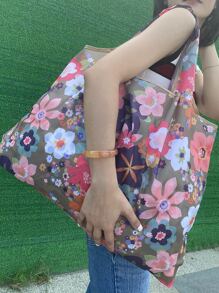 Túi Tote Đeo Vai Họa Tiết Hoa, Túi Xách Tay Nhẹ Di Động, Túi Mua Sắm Sức Chứa Lớn, Túi Đi Học, Di Động, Nhẹ, Phù Hợp Cho Nữ Sinh Viên Đại Học, Hoàn Hảo Cho Trở Lại Trường, Ngày Đầu Tiên Đến Trường, Đại Học, Ngoài Trời, Du Lịch, Dã Ngoại, Mua Sắm - Nhiều màu - Xem 5