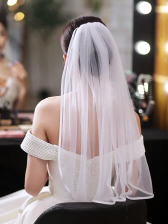 纯色新娘头纱配发梳，适合女士秋季服装