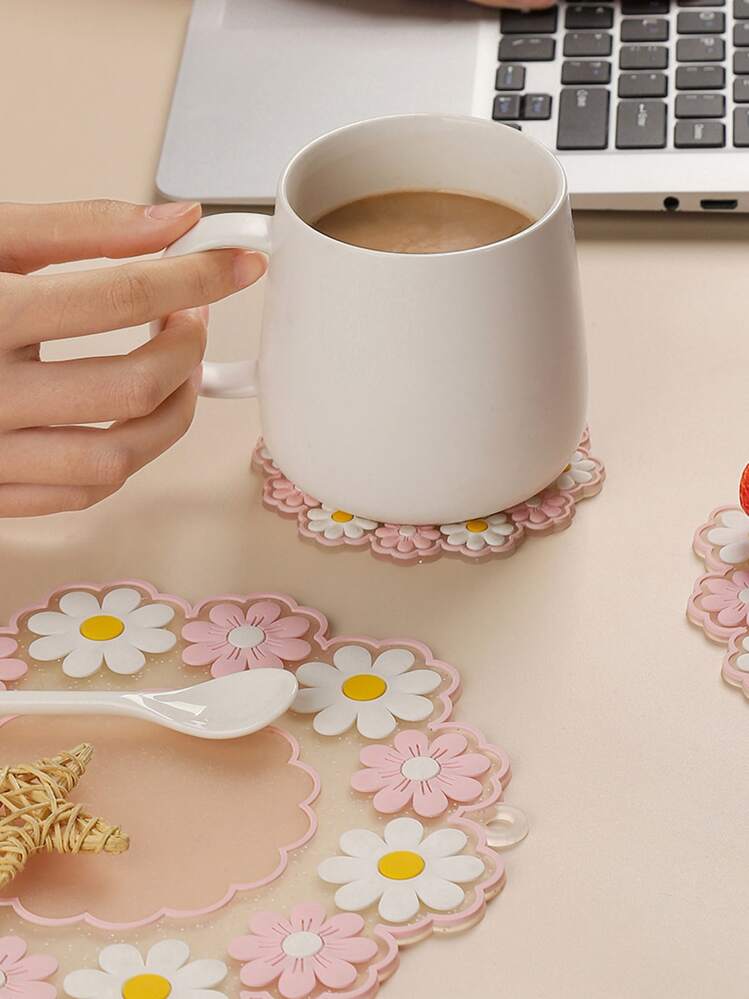 1 PVC Thảm Hình Hoa Chống Trơn Trượt Bàn Ăn Thảm Cách Nhiệt Thảm Nhà Bếp - Hồng - Xem 2