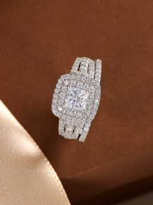 AIHUASI 2 Cái/bộ Nhẫn Đính Hôn Đám Cưới Bằng Bạc 925 Thanh Lịch Cho Nữ 5*5Mm Cắt Công Chúa Đính Đá Cubic Zirconia Cao Cấp Bộ Cô Dâu Sang Trọng bộ Trang Sức Cao Cấp Quà Tặng Kỷ Niệm - Bạc - Xem 4