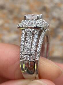 AIHUASI 2 Cái/bộ Nhẫn Đính Hôn Đám Cưới Bằng Bạc 925 Thanh Lịch Cho Nữ 5*5Mm Cắt Công Chúa Đính Đá Cubic Zirconia Cao Cấp Bộ Cô Dâu Sang Trọng bộ Trang Sức Cao Cấp Quà Tặng Kỷ Niệm - Bạc - Xem 11