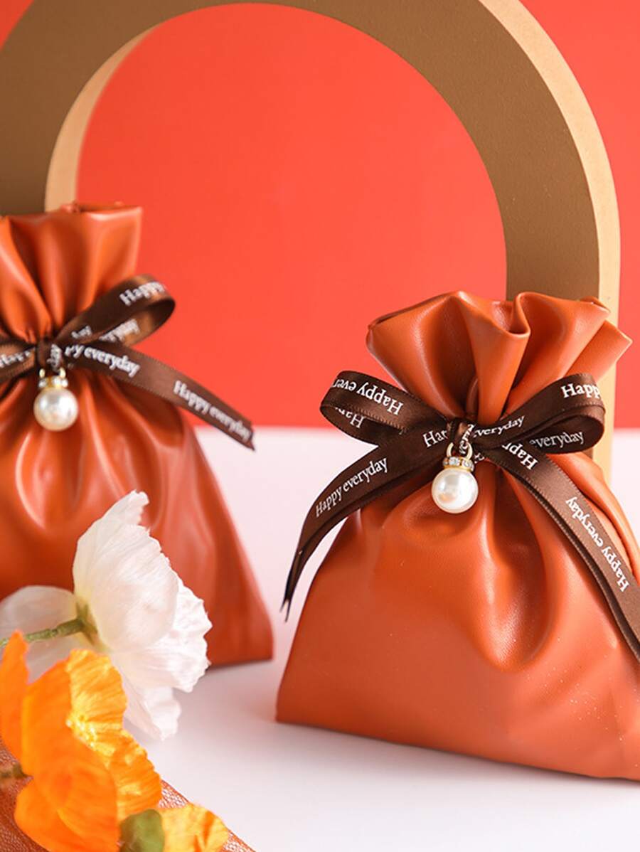 1pc Creative Gift Wrapping Bag, Modern Letter Graphic Gift Bag For Home - Orange - View 1