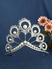 Băng đô cô dâu trang trí ngọc trai giả - Bạc - Xem 1