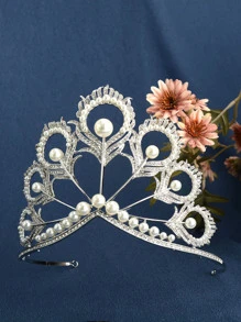 Băng đô cô dâu trang trí ngọc trai giả - Bạc - Xem 3