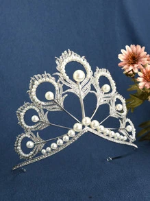 Băng đô cô dâu trang trí ngọc trai giả - Bạc - Xem 4