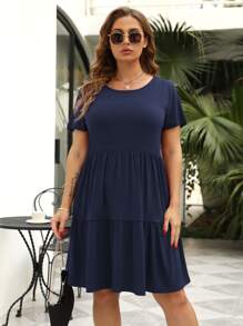 Nemidor 大碼素色荷葉邊娃娃裙 - 藏蓝色 - 查看 1