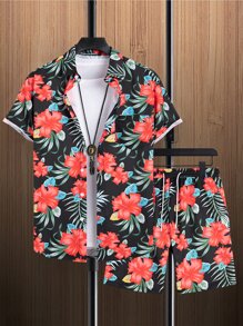 Manfinity RSRT Men Floral Print Shirt & Drawstring Waist Shorts Without Tee - Multicolor - View 3