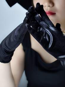 Gants unicolore en satin - Noir - Voir 3