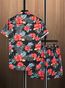 Manfinity RSRT Men Floral Print Shirt & Drawstring Waist Shorts Without Tee - Multicolor - View 2