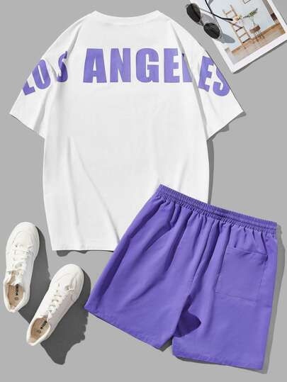 Guys Letter Graphic Tee & Drawstring Waist Shorts