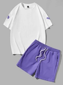 Manfinity VCAY Men Letter Graphic Tee & Drawstring Waist Shorts - Multicolor - View 2