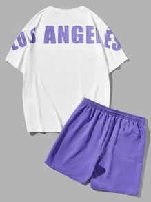 Manfinity VCAY Men Letter Graphic Tee & Drawstring Waist Shorts - Multicolor - View 3