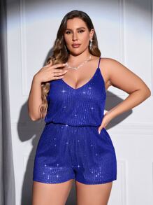 Double Crazy Women's Autumn Jumpsuit For Wedding Guest Minimalist Summer Dress For Music Concert Plus Size Women's Sleeveless Sequin Jumpsuit For Party - Royal Blue - View 1