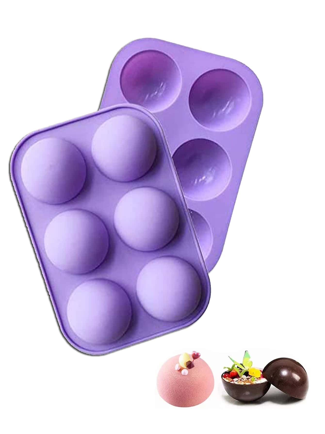 2pcs/set 3D Ball Round Half Sphere Silicone Mold For DIY Baking Pudding Mousse Chocolate Cake Mold Kitchen Accessories Tool - Purple - View 1