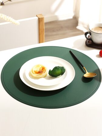 1pc Round Washable PU Dining Mat, Easy To Clean, Wipeable, Non-Slip, Heat Resistant, Table Placemat, Sweet Acacia, Elegant Placemat, PVC Placemat, Dining Table Setting, Kitchen Table Mat, Holiday Wedding Decoration