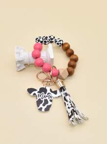 Móc Khóa Charm Đầu Bò & Tua Rua - Màu Hồng Tươi - Xem 2