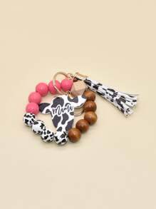 Móc Khóa Charm Đầu Bò & Tua Rua - Màu Hồng Tươi - Xem 3