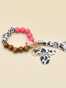 Móc Khóa Charm Đầu Bò & Tua Rua - Màu Hồng Tươi - Xem 4