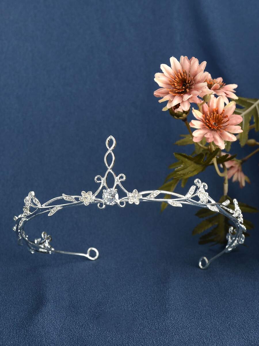 Rhinestone Decor Bridal Headband - Silver - View 1