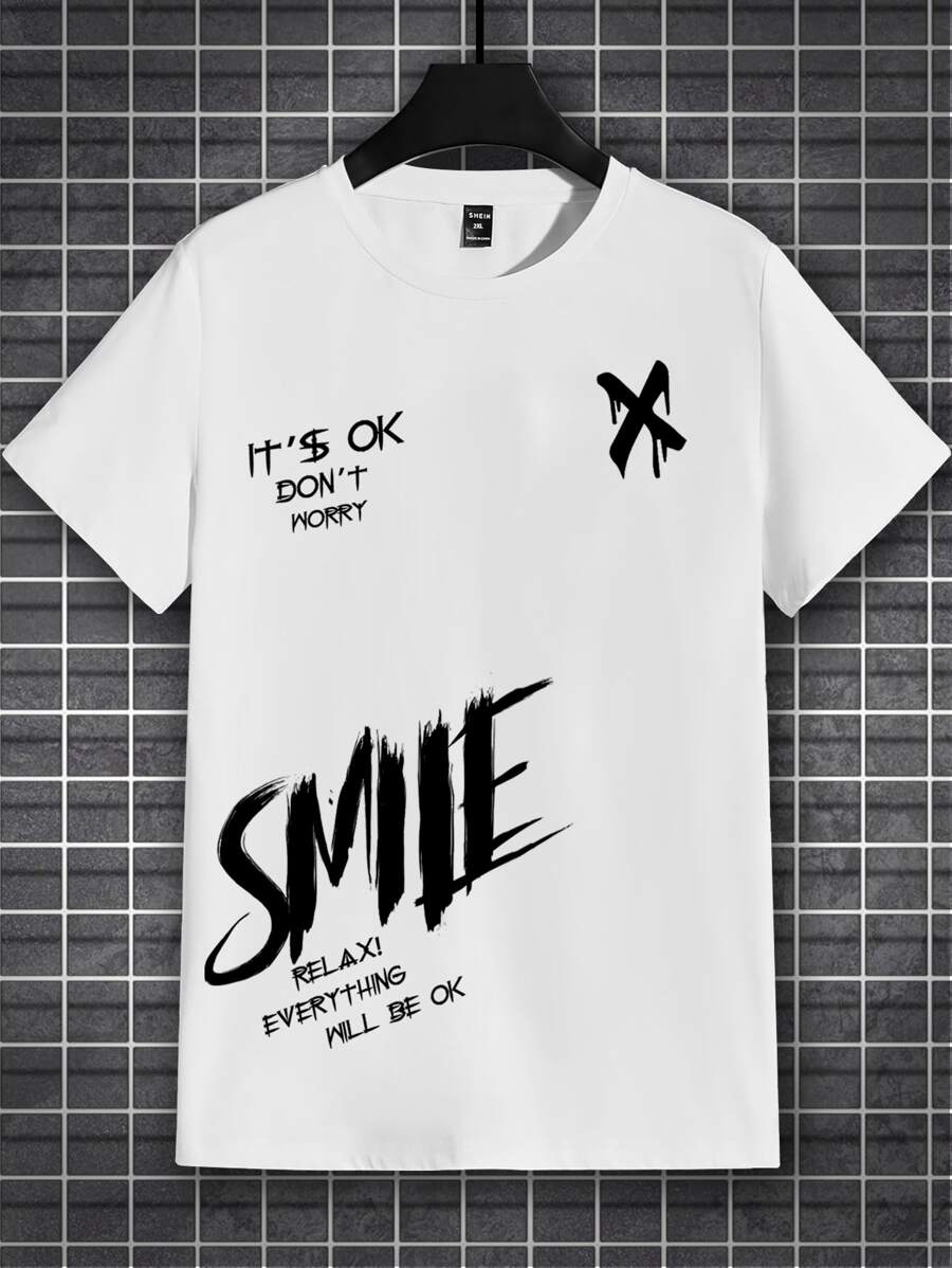 Manfinity EMRG 男士標語圖案T恤 - 白色 - 查看 1