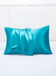 2入組緞面素色枕套臥室用軟枕套床上用品 - 藍色 - 查看 1