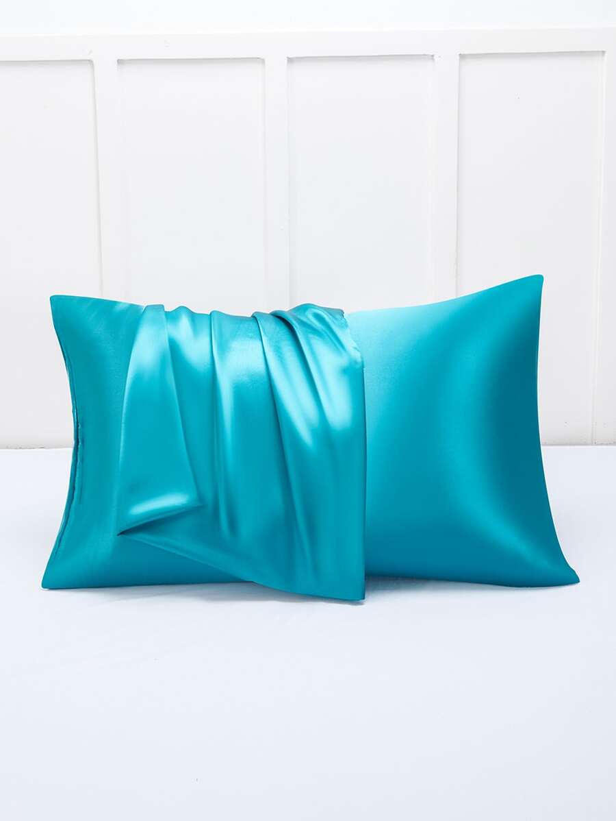 2入組緞面素色枕套臥室用軟枕套床上用品 - 藍色 - 查看 1