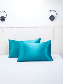 2入組緞面素色枕套臥室用軟枕套床上用品 - 藍色 - 查看 3