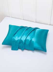 2入組緞面素色枕套臥室用軟枕套床上用品 - 藍色 - 查看 5