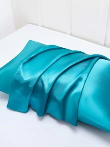 2入組緞面素色枕套臥室用軟枕套床上用品 - 藍色 - 查看 6