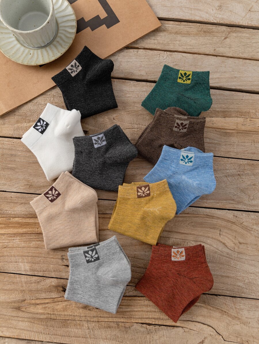 Hombres 10 pares Calcetines tobilleros con patrón de hoja - Multicolor - Ver 1