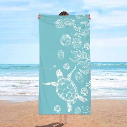 1 chiếc khăn tắm biển họa tiết rùa, khăn tắm du lịch hình chữ nhật bằng vải dùng để bơi lội, lặn biển, vật dụng cần thiết cho kỳ nghỉ hè trên bãi biển