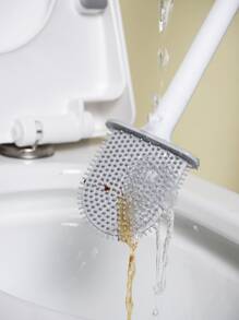 1 Bàn Chải Vệ Sinh Thoáng Khí, Chống Rò Rỉ Nước Có Đế, TPR WC Đầu Phẳng Bàn Chải Linh Hoạt Với Nhanh Khô Giá Đỡ - trắng - Xem 5