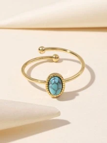 1 件 14K 镀金多巴胺风格巴洛克风格天然石装饰可调节不锈钢戒指，适合女性日常佩戴、礼物、不锈钢戒指、女士金戒指、ins 风格、万圣节、圣诞节、女士珠宝 - 彩色 - 查看 2