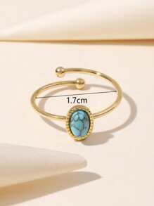 1 件 14K 镀金多巴胺风格巴洛克风格天然石装饰可调节不锈钢戒指，适合女性日常佩戴、礼物、不锈钢戒指、女士金戒指、ins 风格、万圣节、圣诞节、女士珠宝 - 彩色 - 查看 3