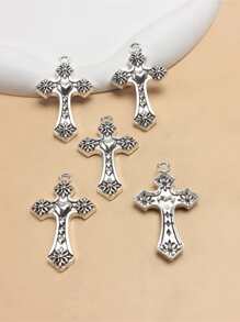 5个复古风格心形十字架吊坠 DIY 首饰金属配件 - 銀色 - 查看 2