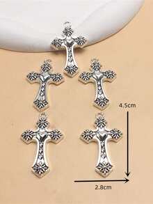 5个复古风格心形十字架吊坠 DIY 首饰金属配件 - 銀色 - 查看 3