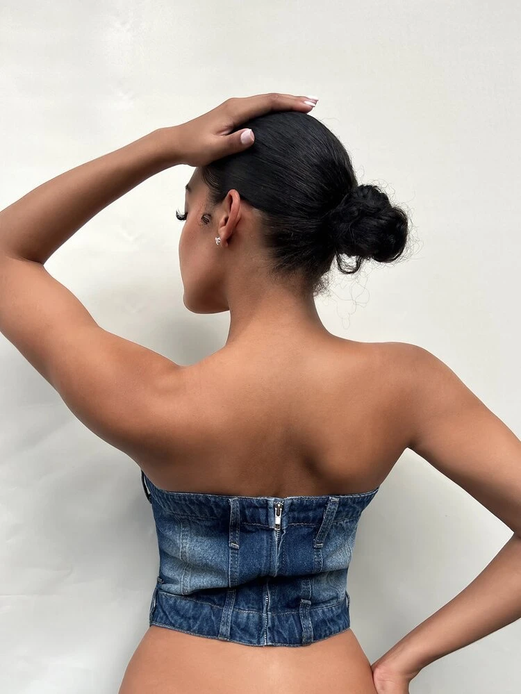 Solid Denim Tube Top