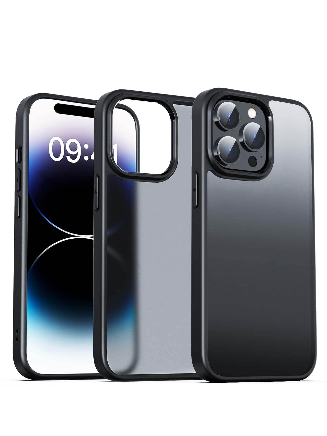 Habyby 透明哑光黑抗黃素色手機殼,適用於iphone 15/15pro/15plus/15promax - 黑色 - 查看 1