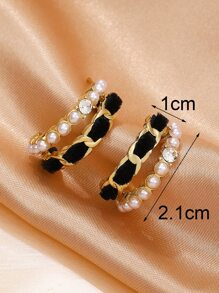 1pc Faux Pearl Decor Cuff Hoop Earrings Copper Jewelry - Yellow Gold - View 5