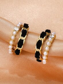 1pc Faux Pearl Decor Cuff Hoop Earrings Copper Jewelry - Yellow Gold - View 6