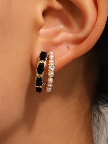 1pc Faux Pearl Decor Cuff Hoop Earrings Copper Jewelry - Yellow Gold - View 7