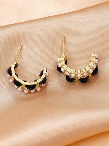 1pc Faux Pearl Decor Cuff Hoop Earrings Copper Jewelry - Yellow Gold - View 8